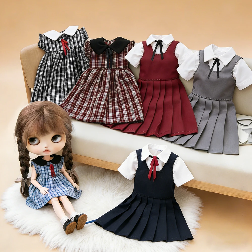 

Blyth Doll Clothes BJD Dress School Uniform Plaid Dress Kawaii JK Style outfit for OB24 YMY Licca Azone Fashion Doll Accessories