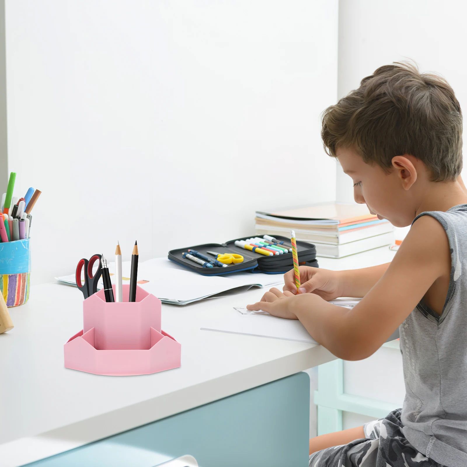 

Rotating Pen Pink Storage Box Kids Desk Accessories Desk ganizer Multi Function Pencil Brush Holder Wear Resistant