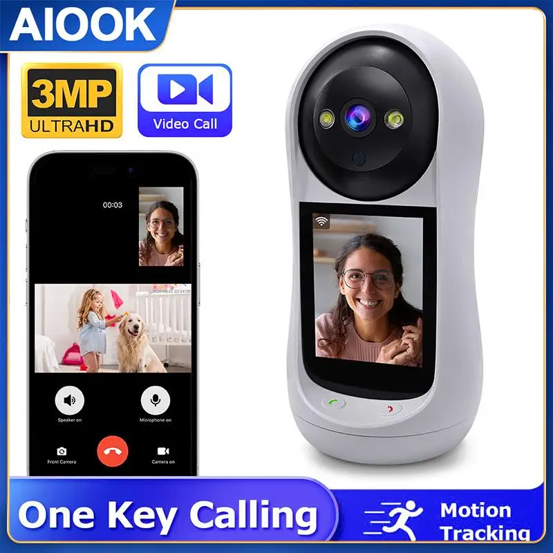 Aiook กล้องวงจรปิด IP บ้าน, 3MP อินเตอร์คอม HD การมองเห็นได้ในเวลากลางคืนกล้องวงจรปิด WiFi