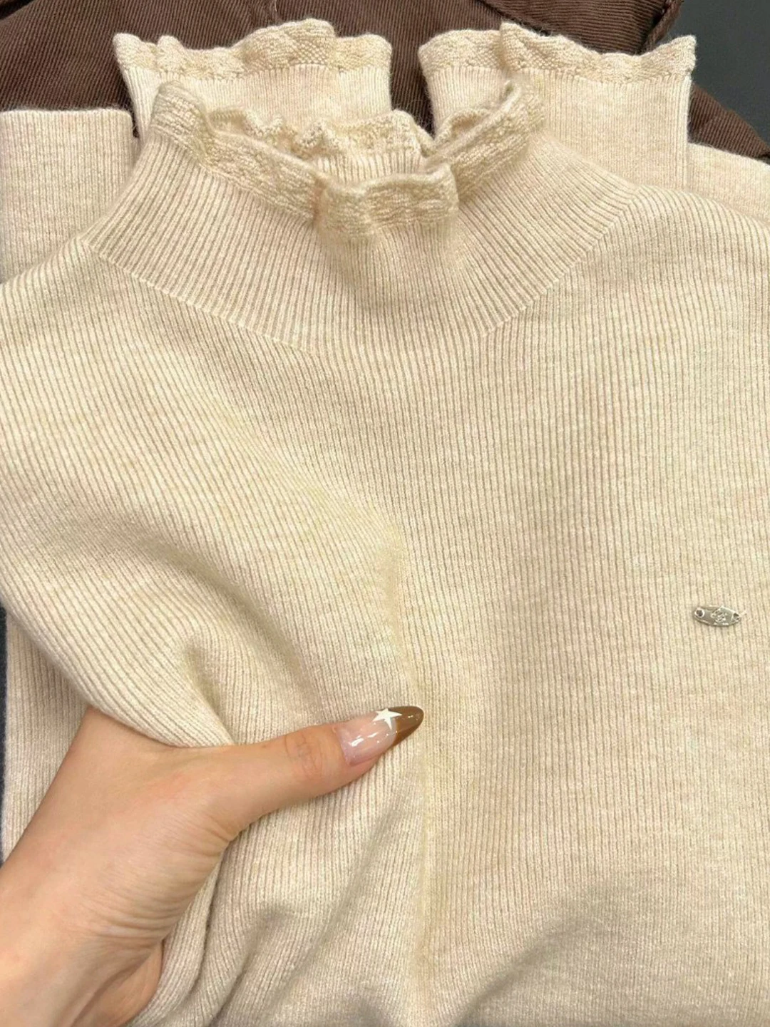 Soft Cozy Women's Knitted Sweater Base Shirt Inner Wear Half High Collar Casual Style Autumn Winter Fashionable Wooden  D...