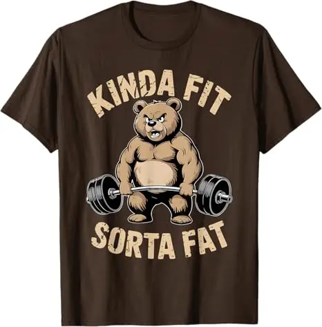 تي شيرت Kinda Fit Sorta Fat - مضحك لصالة الألعاب الرياضية Bear لرفع الأثقال Y2k الفكاهة الراكون رفع الأثقال اللياقة البدنية قائلا تي شيرت جديد #4