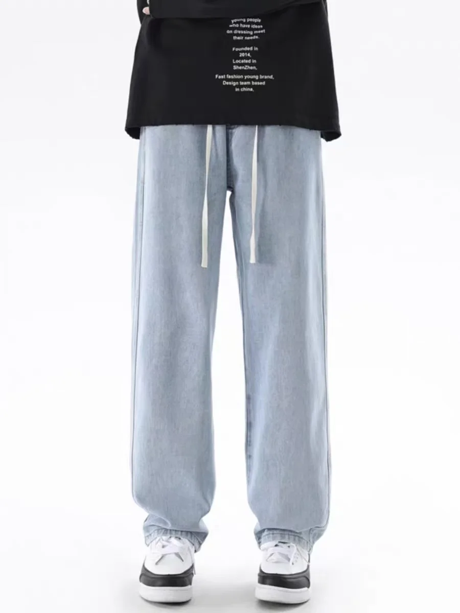 

Spring Summer Thin Flare Jeans for Big Kids Teens Loose Straight Leg Blue Denim Trousers for Boys Students Casual Autumn Wear