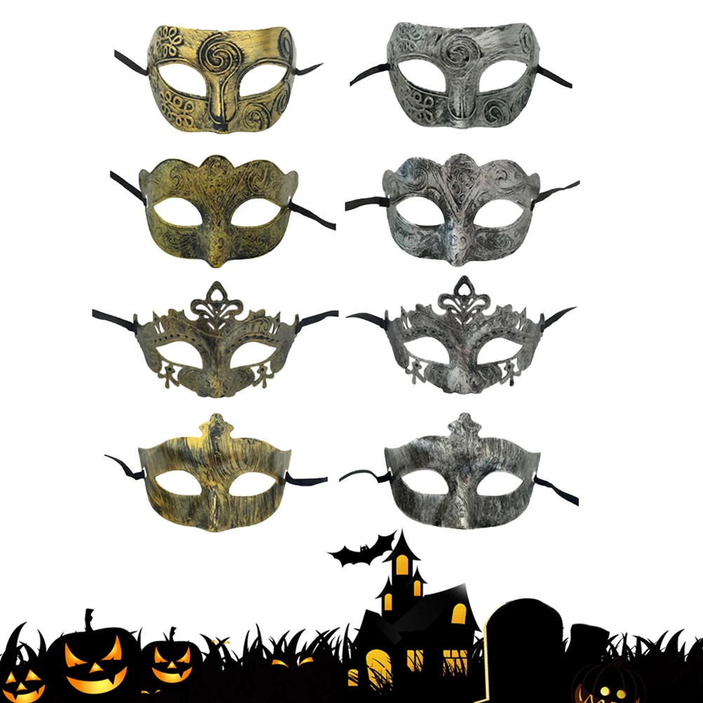 

8 Pcs Half Face Mask Vintage Cover Lightweight Durable Breathable Black Set Halloween Costume Accessories Party Wear Women Girls