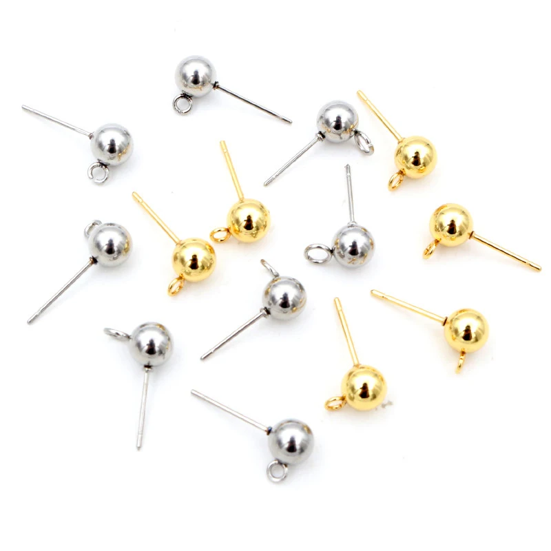 30pcs 3/4/5/6mm 316 Stainless Steel Gold Pin Findings Stud Earring Basic Pins Stoppers Connector For DIY Jewelry Making Supplies