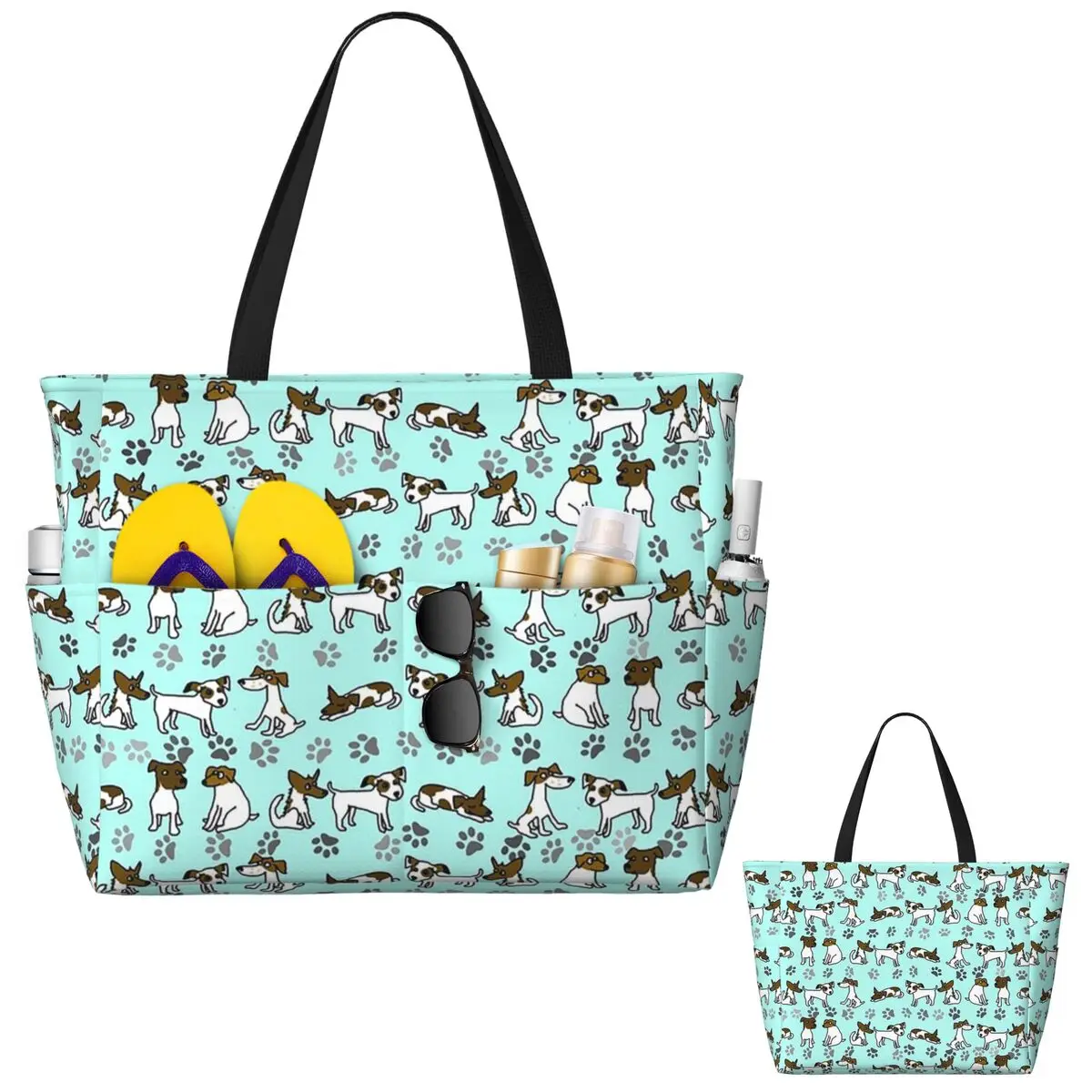 

Jack Russell Terrier Cartoon Beach Tote Bag Sport Gym Yoga Duffle Large Tote Bag Women Travel Bag Fitness bag