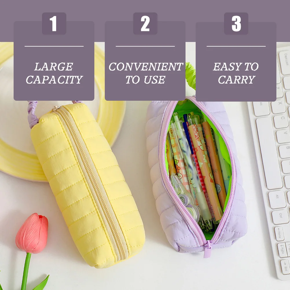 

2 Pcs Pencil Case Large Capacity Lightweight Portable Cartoon Pattern Nylon Pencil Bag Stationery Storage Zipper Pouch Multi