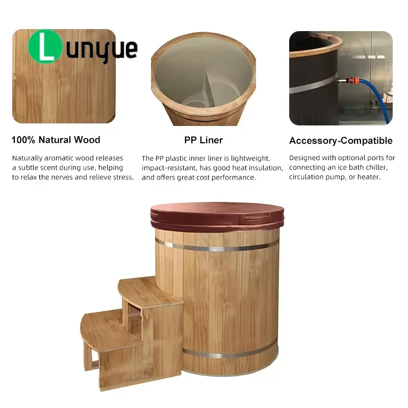 Wooden Bathtub New Zealand Knotless Spruce PP Lining Ice Bath Cooler Cold Therapy Tub Indoor Outdoor Durable Relaxation