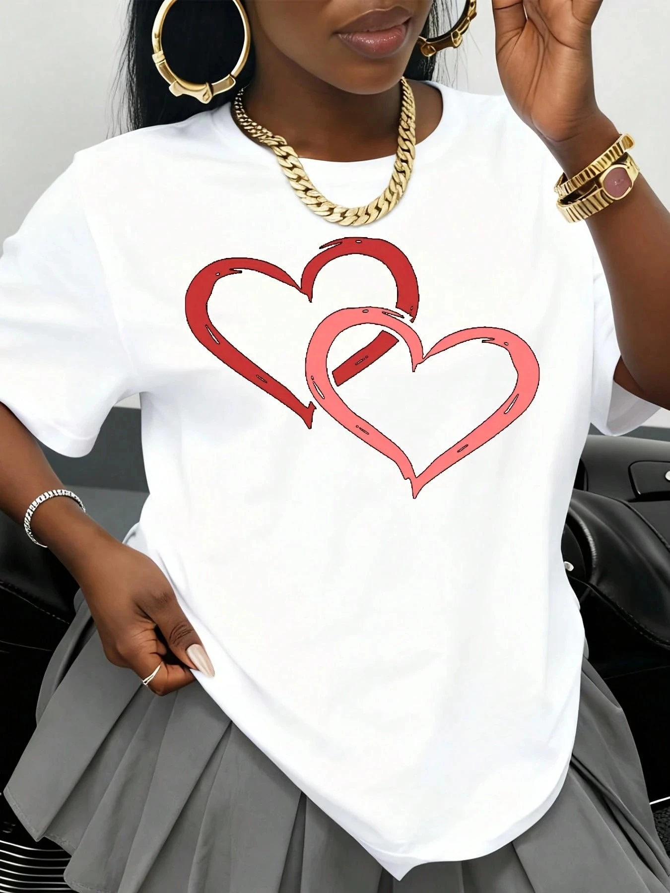 تي شيرت نسائي طباعة الحب 2026 ملابس نسائية صيفية كبيرة الحجم طازجة ونظيفة متعددة الاستخدامات بلوزة غير رسمية بأكمام قصيرة