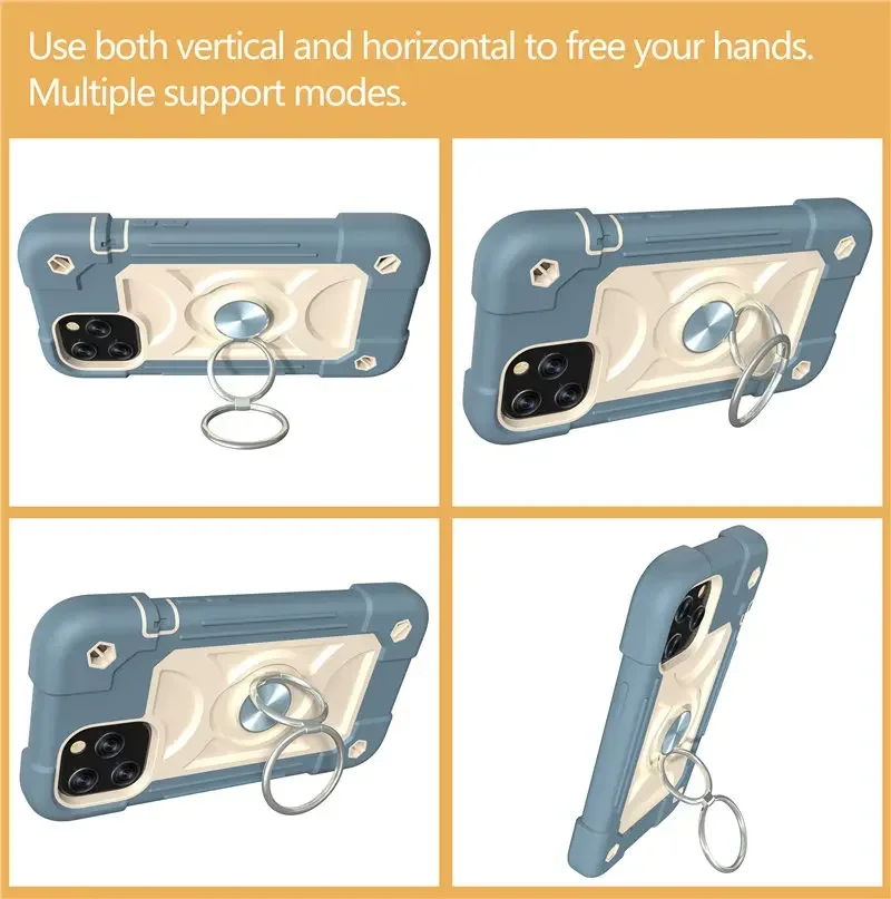 Armadura pára-choques caso de telefone à prova de choque para iphone 16 15 14 13 12 11 pro max xr xs 7 8 plus colorido robusto anel titular capa dura para pc