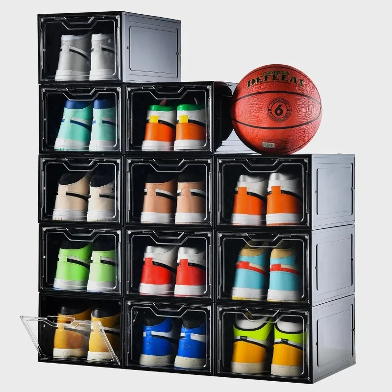 12 Pack Shoe Boxes Shoes Organizer, Shoe Storage Organizer Boxes with Magnetic Door, Clear Shoe Organizers Sneaker