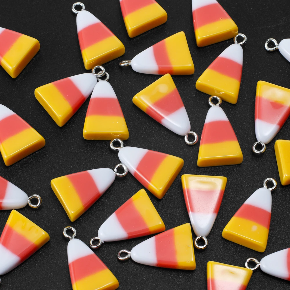 

10pcs Triangular Candy Corn Resin Charms Halloween Decoration Pendant for DIY Necklace Bracelet Earrings Jewelry Making Supplies