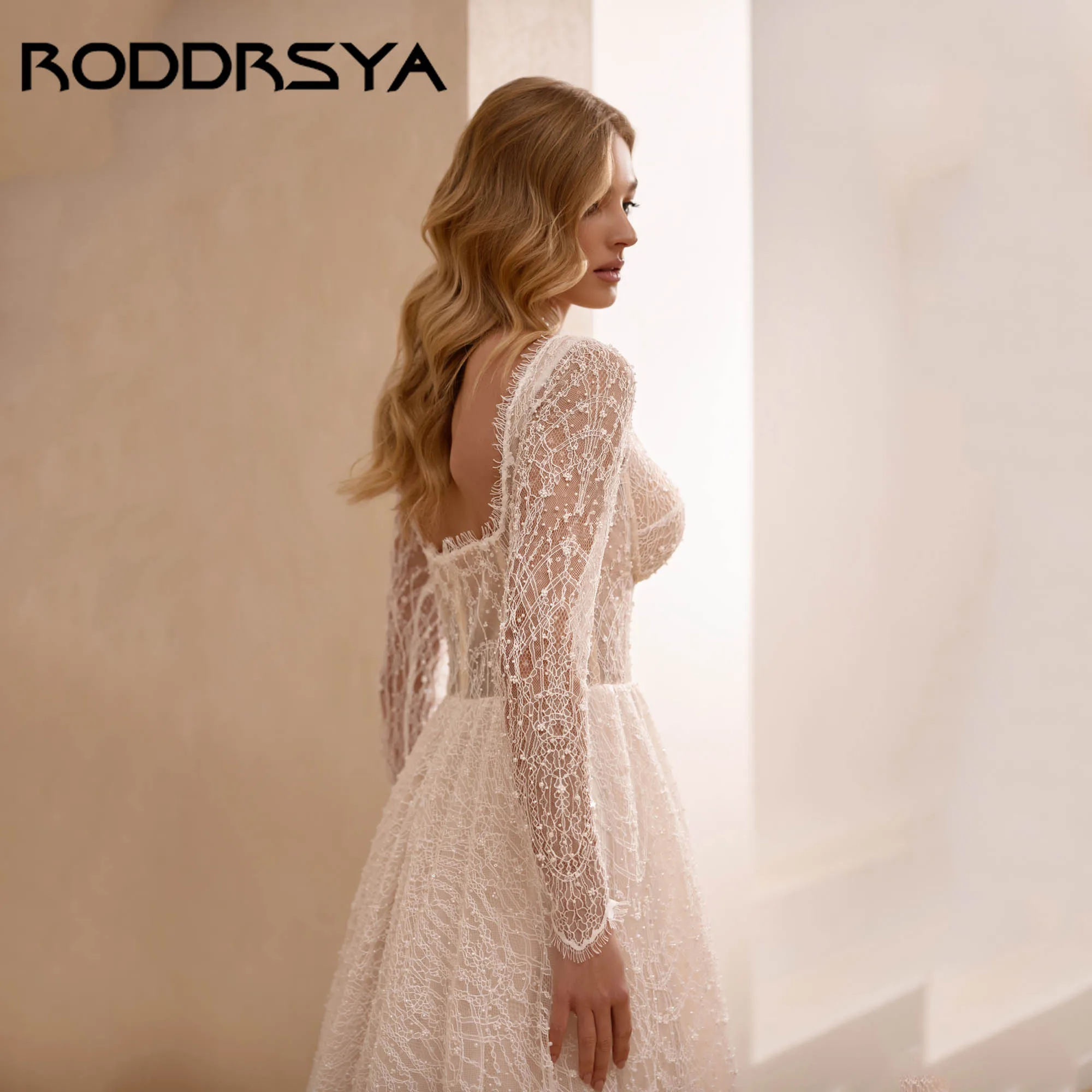 RODDRSYA Long Sleeves Lace Wedding Dress Sweetheart A-line Slit Exquisite Bridal Gown Backless Tulle vestido de novia Customized