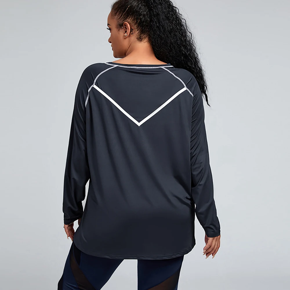 Long Sleeve T-Shirts Women Stretch Sweatshirt Ladies Half-Zipper Spring Workout Tops 4Xl Yoga Wear Solid Color Sports Top