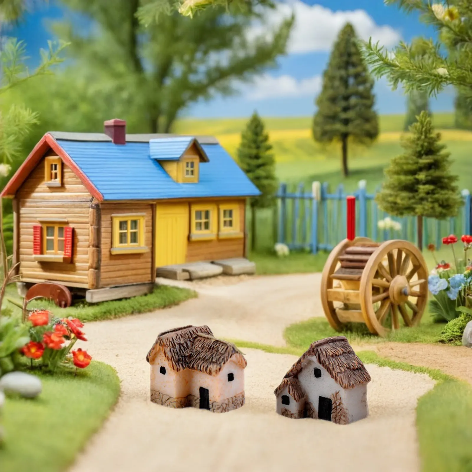 16Pcs Mini Resin Thatched House Charm Fairy Garden Village Micro Bonsai Landscape Desktop Decoration Accessory