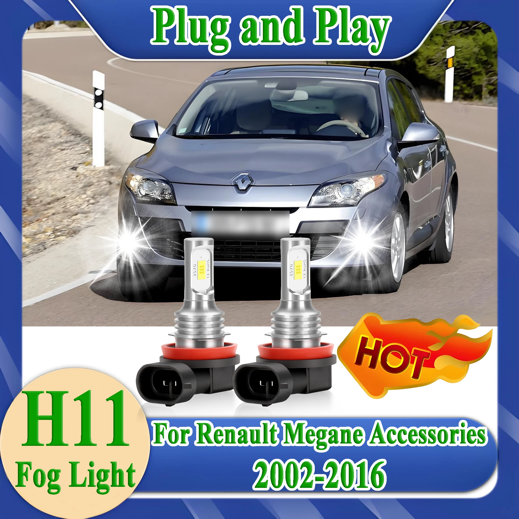 

2PCS H11 LED Fog Light 6000K CSP Chips Super Bright For Renault Megane Accessories 2002-2016 2011 2012 2013 2014 2015 Car Light