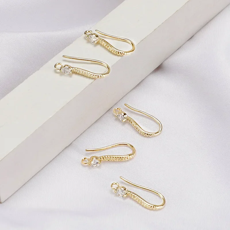 8Pcs 18K Gold Plated Earwires CZ Pave Fish Hook With Loop Findings Earrings Parts Connectors For Diy Earrings Jewelry Making