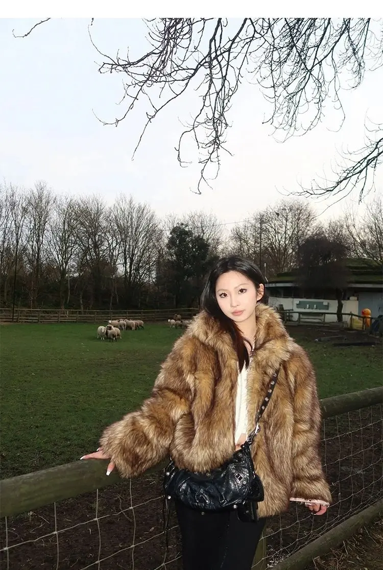 Imitatiebont dames 2025, winter nieuwe milieuvriendelijke vossenbont korte harige jas