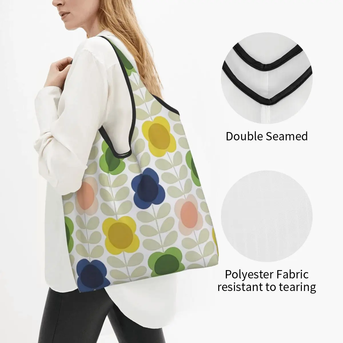 Fashion Printing Abstract Orla Kiely Scandinavian Flowers Tote Shopping Bag Portable Shoulder Shopper Handbag