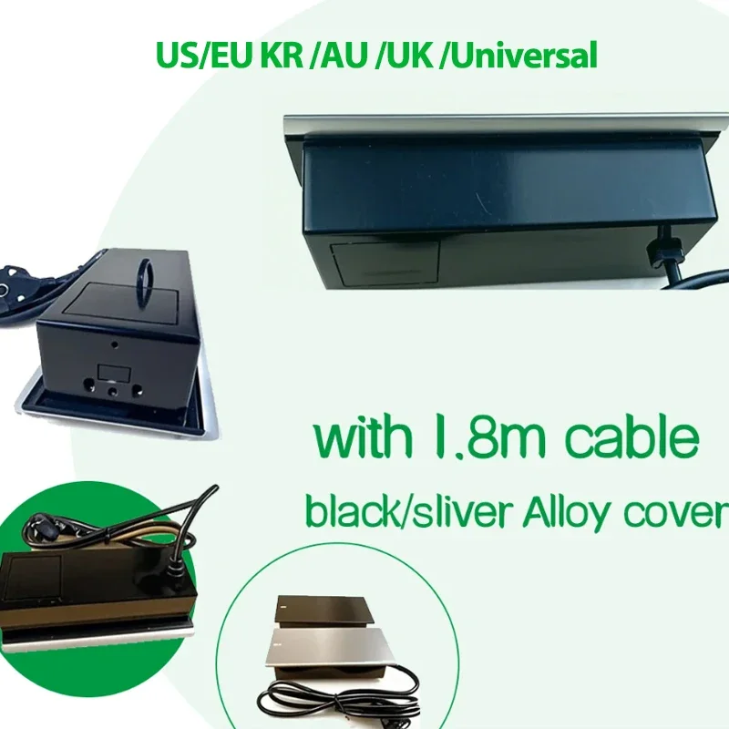US Table slide cover socket Hidden Recessed Embedded desk Outlets with USB Wireless Charge Multi Plug 10A 110~250V 2600W Socket