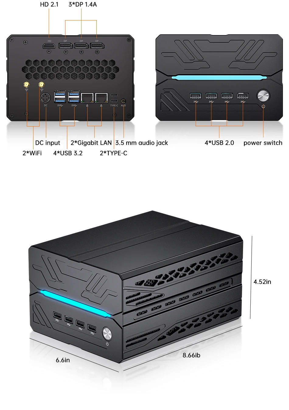 MSECORE Mini Gaming PC AMD R9 9950X3D RTX5060Ti 16GB DDR5 Dual M.2 NVMe SSD WiFi7 BT5.4 Dual 2.5G LAN 8K 6-Screen HDMI DP Type-C