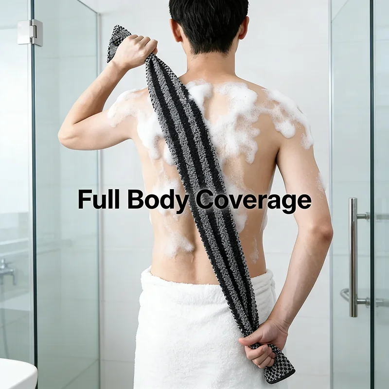 Men's Exfoliating Washcloth Back Scrubber Silver-ion Multi-Function Foam Bath Towel Ultra-Long Shower Towel