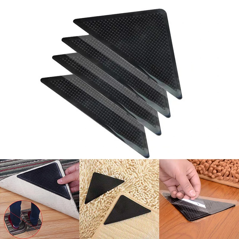 For Tile Floor Carpet Mat Stickers 4/8 Pieces Triangle Carpet Fixing Stickers Non-slip Stickers Suitable