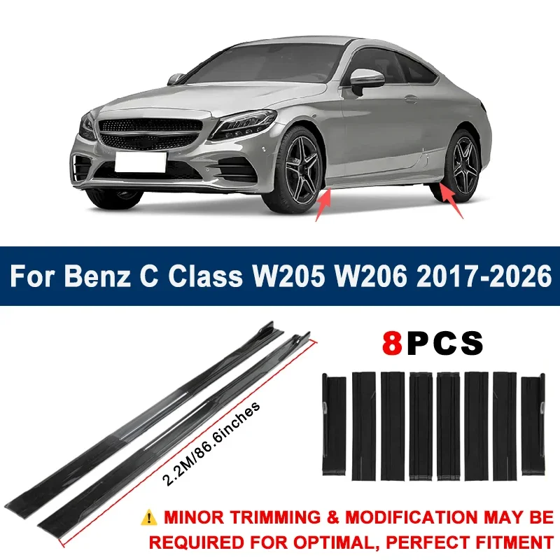 

Aerodynamic 2.2m Sectional Side Skirt Extension Lips Racing Side Spoiler For Benz C Class W205 W206 2017-2026 Sport Upgrade Kit
