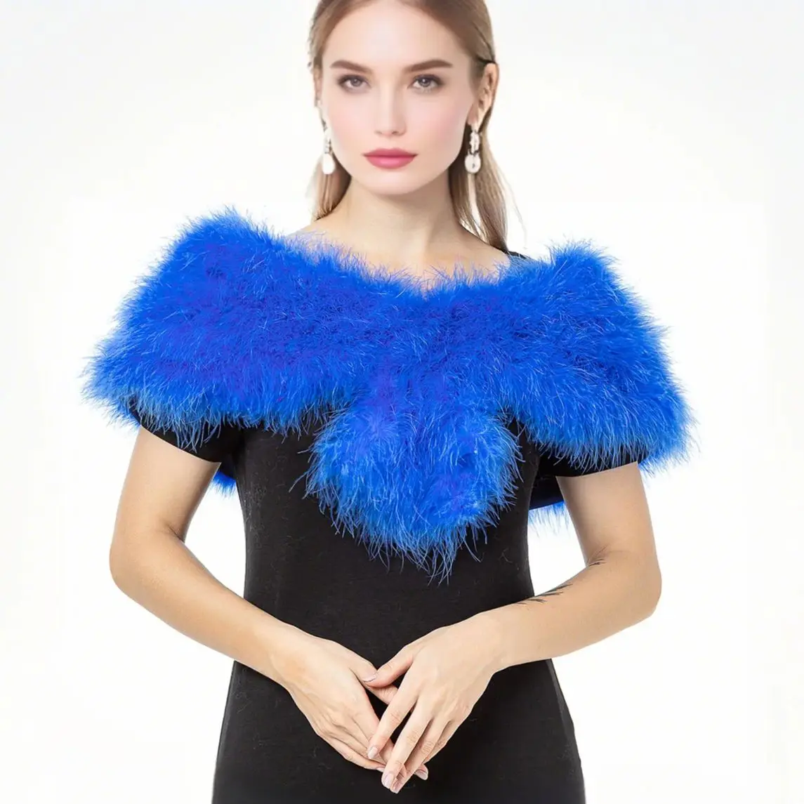 

Women Real Turkey Feather Cape For Wedding party Elegant Luxury Decorate Solid