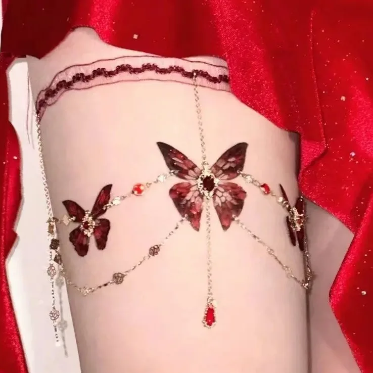 Butterfly Pearl Leg Chain Fashion Personality Temperament Spicy Girl Pure Desire Style Versatile Body Chain Leg Ring Jewelry
