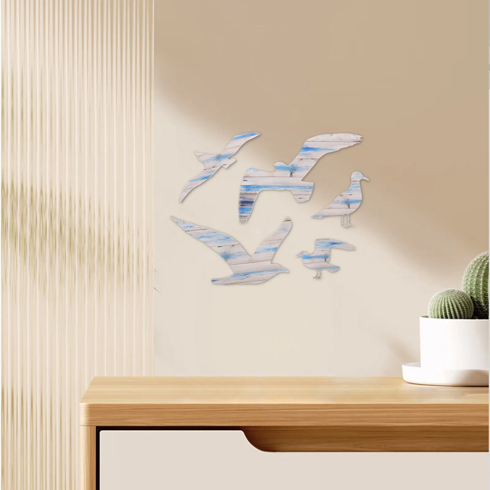 5Pcs Wooden Seagull Beach Wall Art Vibrant Coastal Nautical Decor Symbolizing Freedom Tranquility for Bedroom Dining Room
