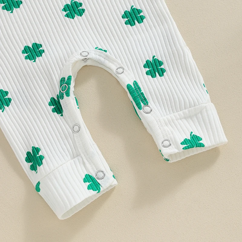 Stylish Toddler St Patrick s Day  Clover Patterned Bodysuit with Matching Hair Bow for Irish Celebration