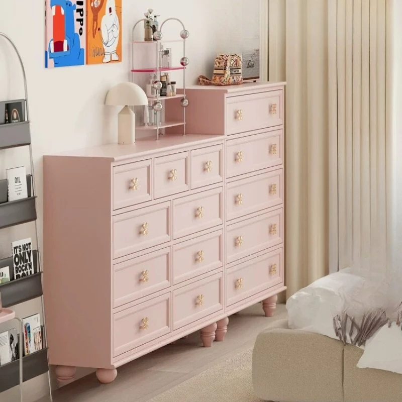 30Cm six-chest cabinet French solid wood bedroom, bedside cabinet, living room, chest of drawers, dopamine pink nine-chest