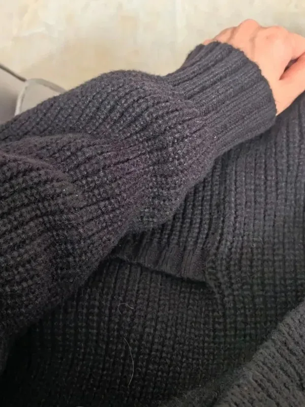 ルーズカーディガン女性長袖 V ネックニット黒だらしないオールマッチ女性秋冬コート韓国シックなだぶだぶのトップス MLQ9