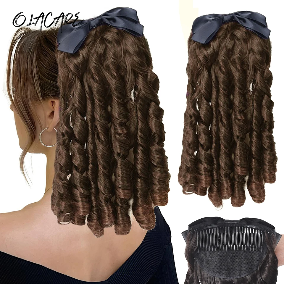 

OLACARE Synthetic Retro Ponytail with Comb Europen Princess Curly Puff Ponytail Clip in Hair Tail Natural False Hair Extension