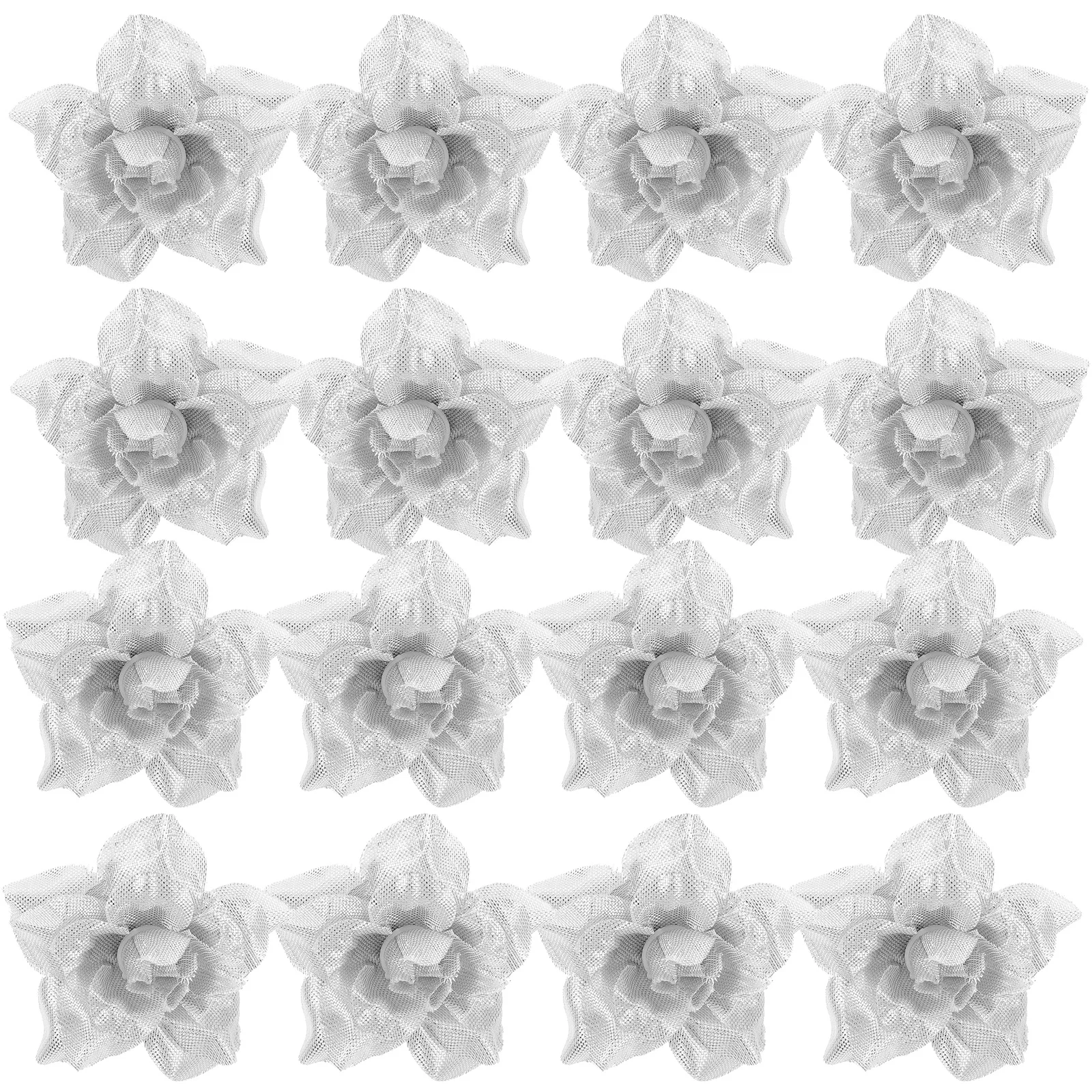 

50pcs Artificial Rose Flower Silver 4.5*3Cm Silk Wedding Decorative Rose For Hat Clothes Album Craft Party Decoration