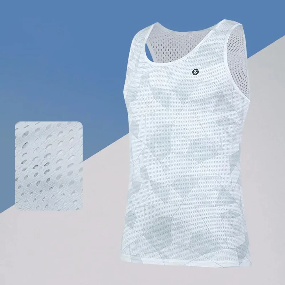 Mens Vest Mesh Running Breathable Sleeveless Quick-Dry Workout Marathon Tank Top Racerback Trendy Geometric Sporty Undershirt