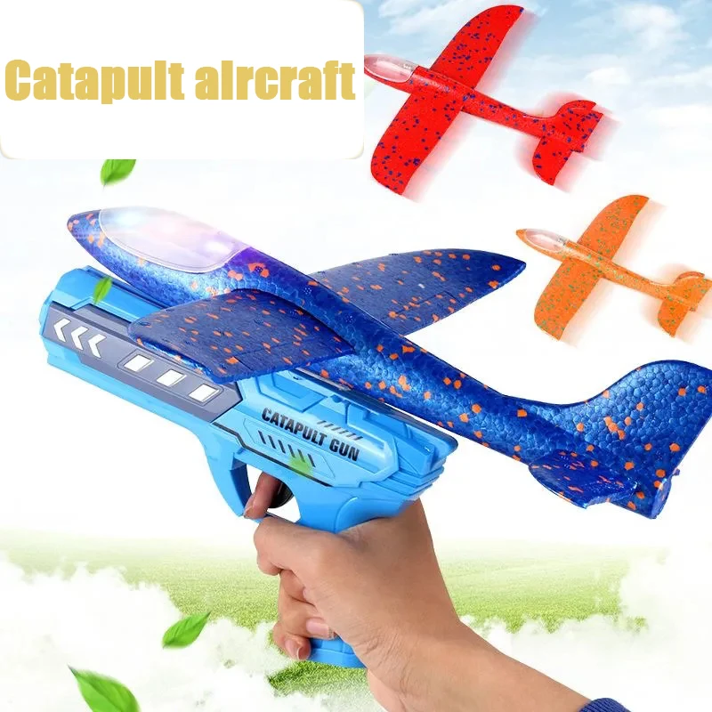 Giocattoli per bambini lancio a mano catapulta aliante pistola lanciatore netto rosso sport all'aria aperta schiuma aereo elastico luce volante giocattoli