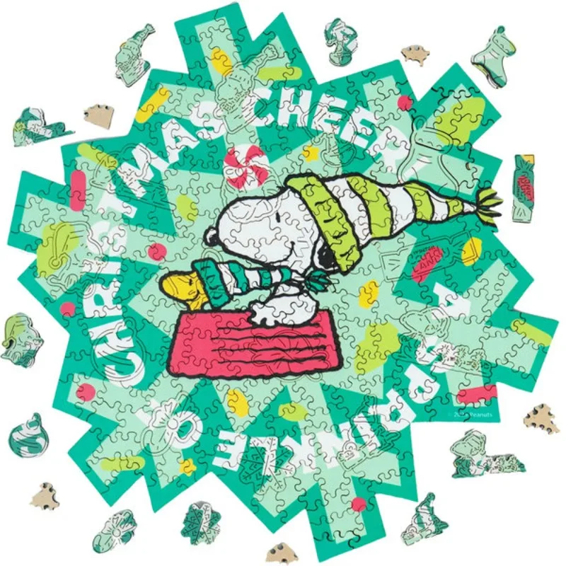 

Peanuts Anime Snoopy Christmas Cheer Wooden Jigsaw Puzzle Festive Home Decor DIY Puzzle Toy New Year Gift for Children Friends