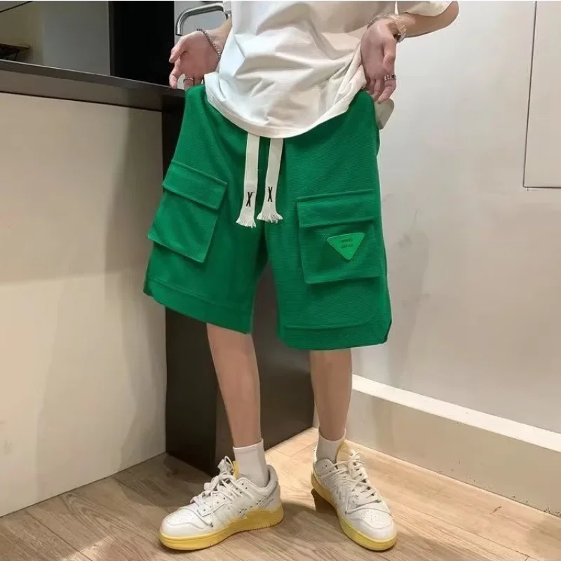 Men's Summer Cargo Shorts Retro Solid Color Functional Solid Color Trendy Loose Sports And Leisure Large Size Straight Shorts