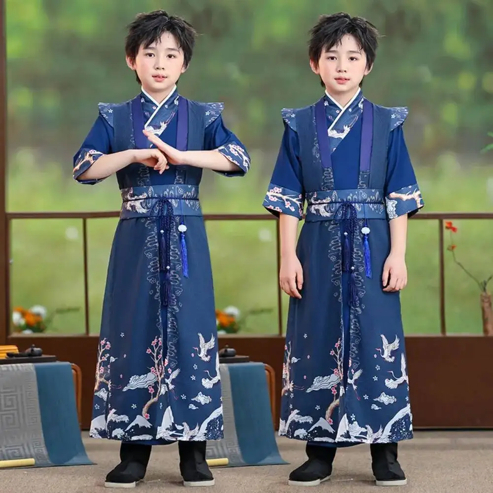 Kinder-Sets im Ethno-Stil Bühnen-Cosplay-Kostüme Kung-Fu-Kinderkleidung Jungen-Kinderbekleidung Chinesisches Hanfu Party Vintage