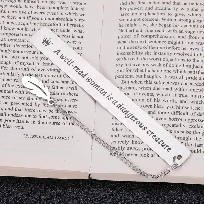 1 Stainless Steel Lettering Slogan Bookmark for Page Books Readers Children Collection Teacher's Day Leaf Pendant Gifts Bookmark