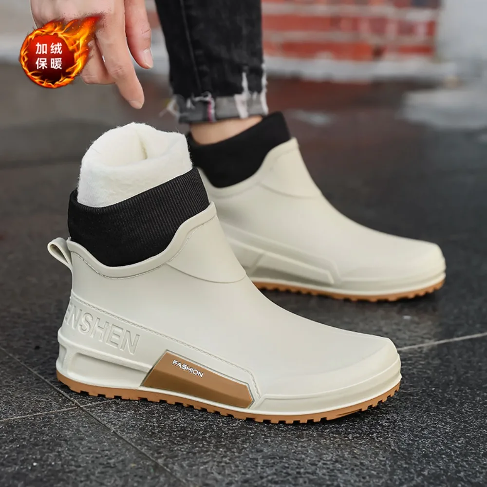 

Fashion Rain Shoes Men's Non-slip ，Waterproof Shoes Outdoor Wear-resistant Plastic Shoes Winter Cotton Warm Short Rain Boots Men