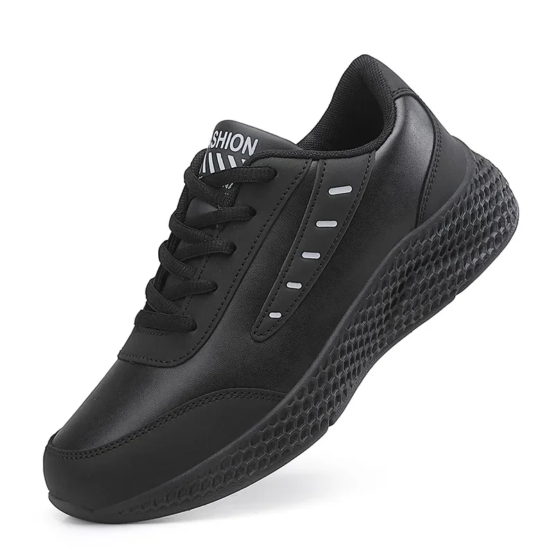 Casual Lace Up Flats Lightweight Comfortable Black Anti-slip Running Shoes Outdoor Sports Women's Leather Sneakers