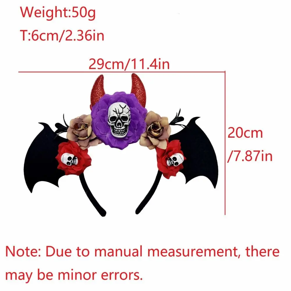 Gothic Skull Head Hair Hoop Simulation Flowers Dark Halloween Skull Headband Decor Headdress Day of The Dead Hairband Party