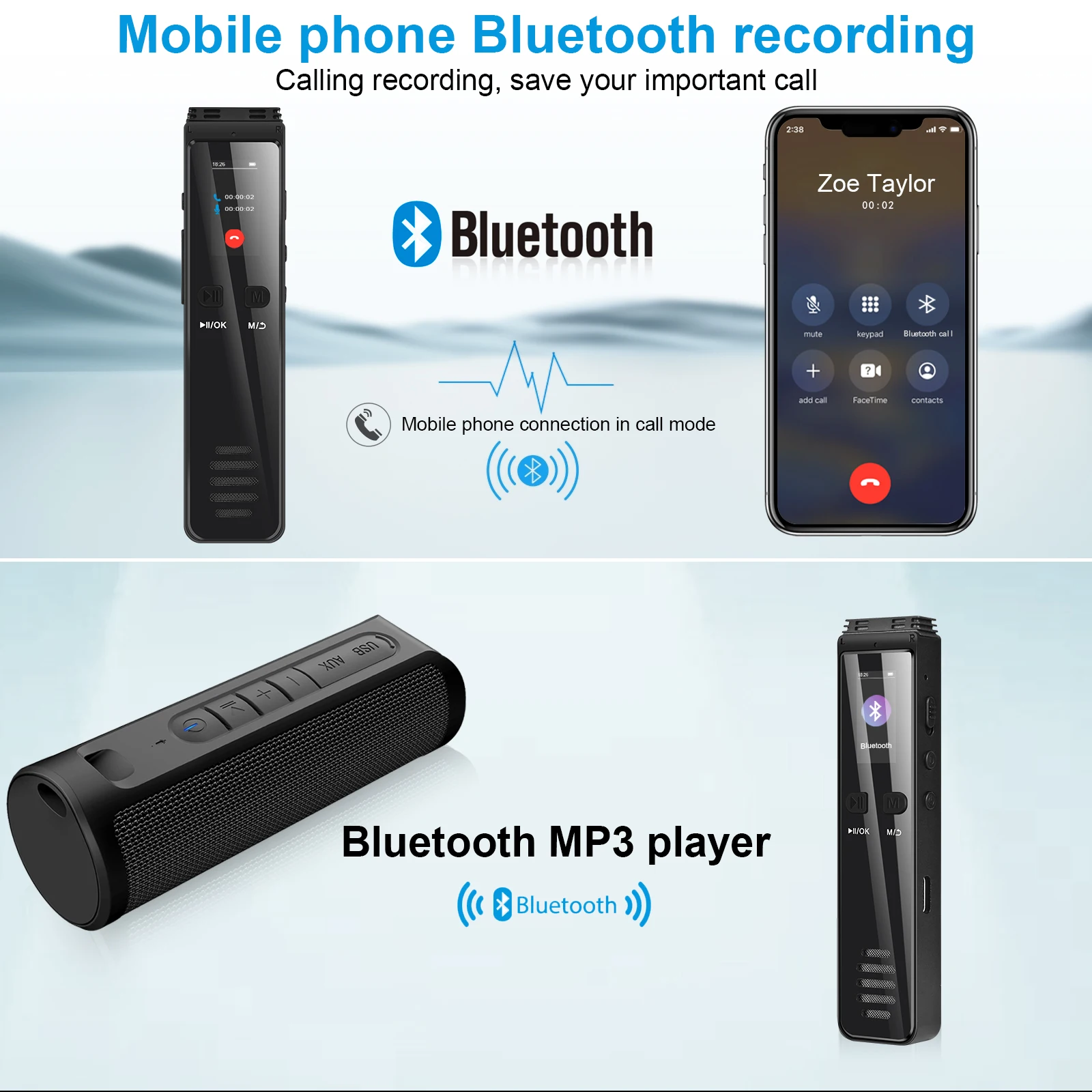 Savetek USB C Voice Activated Digital Audio Recorder 32GB 64GB Pen Bluetooth Phone Call Recording A Key Fast REC 3072Kbps Mp3