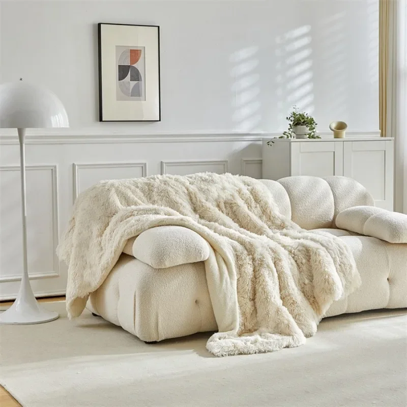 Double Mink Fleece Lamb Fleece Cotton Blanket Coral Fleece Ice Cream Long Hair Blanket Solid Color Simple Sofa Blanket