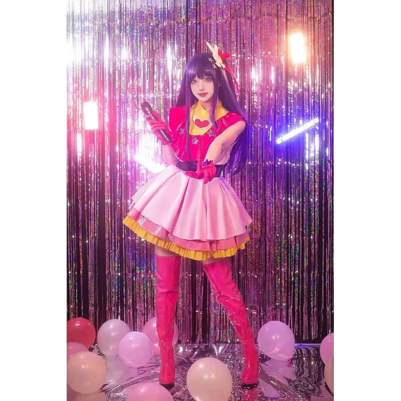 ♬ 2026 ❤ Disfraz de Cosplay de Ai Hoshino del Anime Oshi no Ko de HOLOUN, Peluca, Vestido Lolita, Falda, Pasador de Pelo de Conejita, Red de Pelo con Rosas, Fibra Sintética, Regalo ❤
