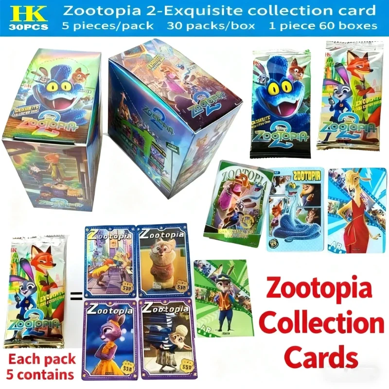 2026 Neues Zootopia 2 150-teiliges Karteikarte-Luxus-Laser-Sammelkartenspiel für Kinder, komplettes Set glänzender Blindboxen, Weihnachtsgeschenk