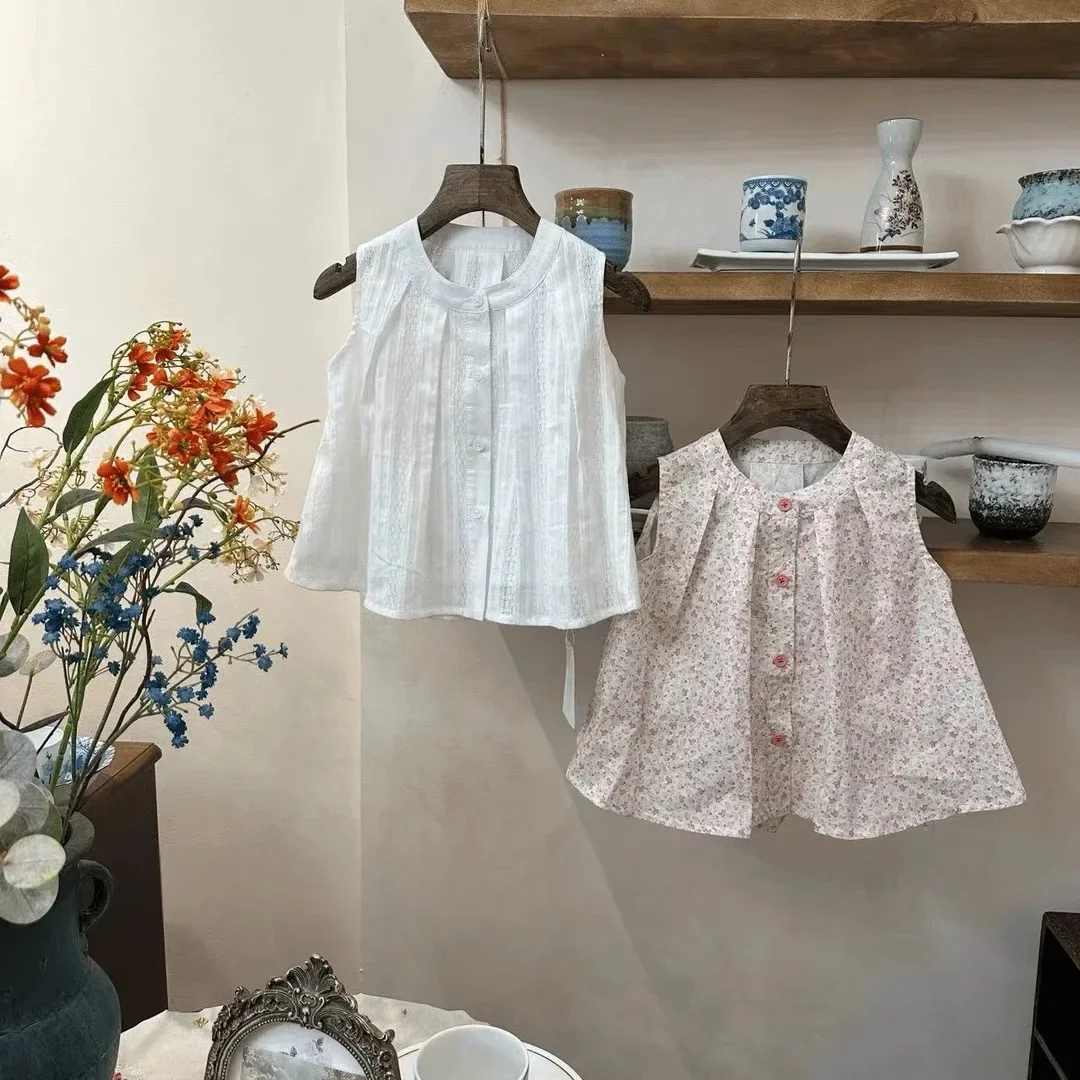 

Baby Girl Summer Korean Version Doll Shirt 2025 New Girl Foreign Style Floral Top Summer Pure Cotton Casual Vest