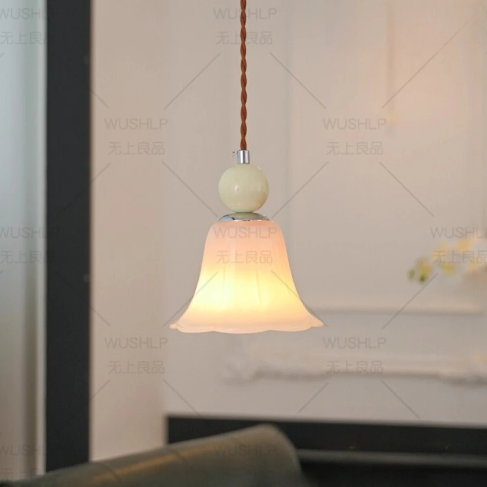 

Стеклянный подвесной светильник во французском кремовом стиле, небольшой подвесной светильник для прихожей, прикроватный подвесной светильник